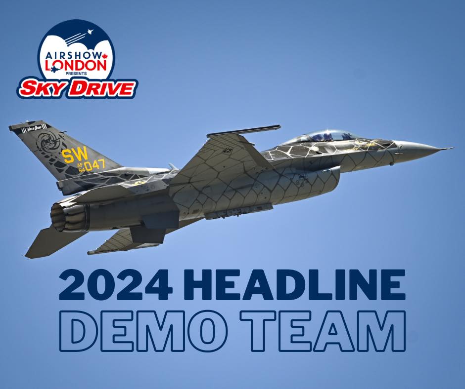 2024 HEADLINING DEMO TEAMS ✈️

🇺🇸 USAF F-16 Viper Demo Team 🇺🇸

The F-16 Viper Demo Team will be at Airshow London’s #SKYDRIVE 2024!

We’re excited to welcome back the F-16 demo team on Canadian soil!

#AIRSHOWLONDON #MAKEITYOURMISSION
#SKYDRIVE2024 #F16