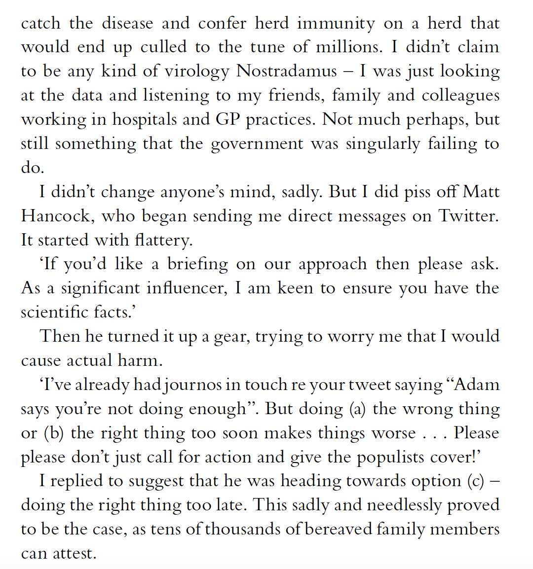 From my book UNDOCTORED, Matt Hancock's reaction to me saying that the government wasn't doing enough in the early days of Covid.