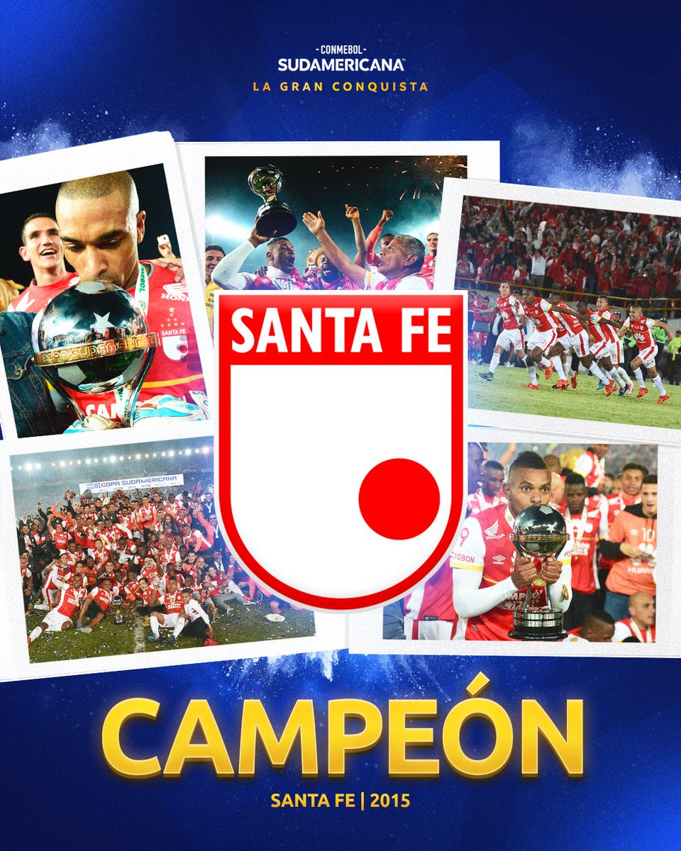 Sudamericana's tweet photo. 🇨🇴❤️🤍 El único colombiano: hace ocho años @SantaFe logró la CONMEBOL #Sudamericana. 

#LaGranConquista https://t.co/yJkQcgJYST