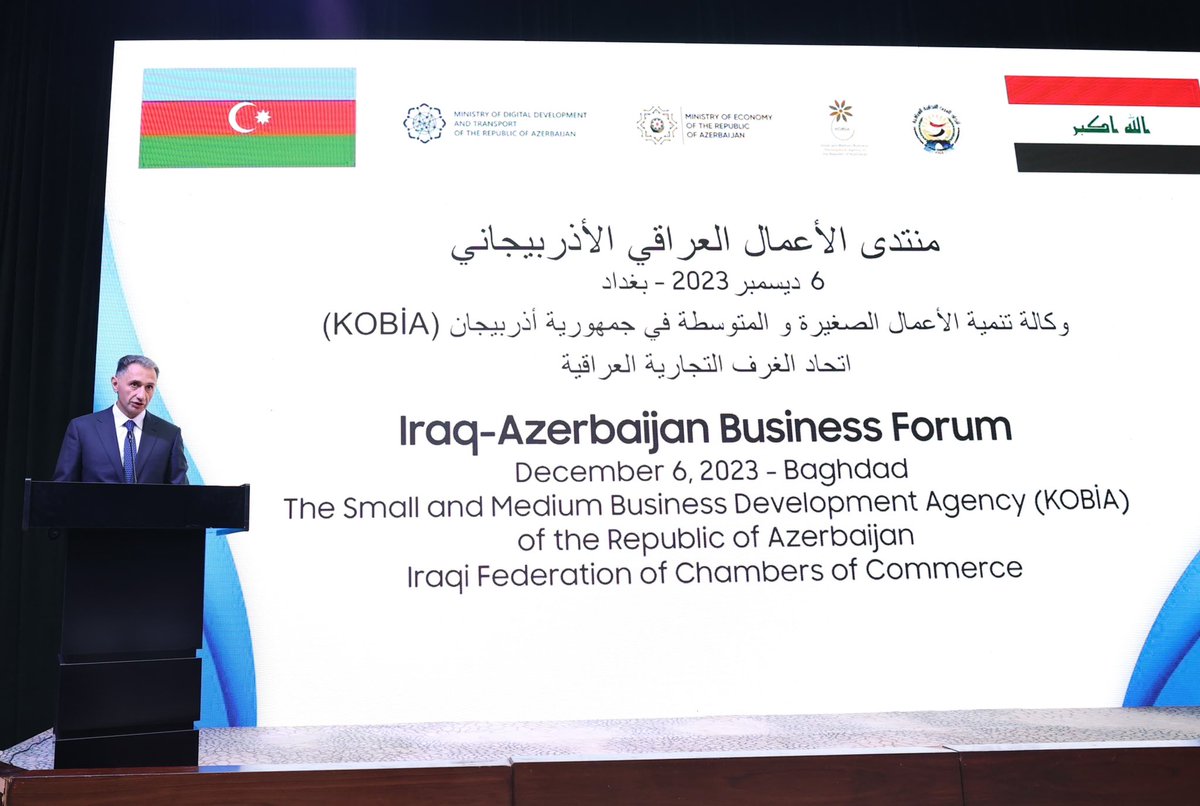 MammadovOrkh's tweet photo. 📍Bağdadda KOBİA-nın və İraq Ticarət Palataları Federasiyasının təşkilatçılığı ilə 1-ci İraq-Azərbaycan Biznes Forumu keçirildi. @RashadNNabiyev,İraq rəsmilərinin və 80-ə yaxın sahibkarın qatıldığı tədbirdə ticarət və investisiya sahəsində əməkdaşlıq müzakirə edildi,🇮🇶-🇦🇿Biznes Şurasının yaradılması razılaşdırıldı.
