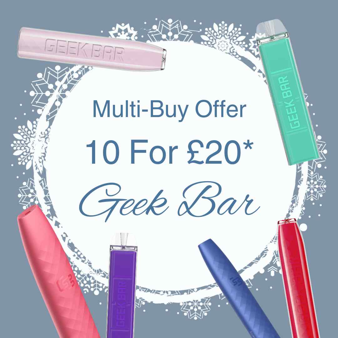Festive Multi-Buy. What a great stocking filler! Get 10 for £20 on Geek Bars*. Add 10 of the same product to your basket. 10 for £20 on Geek Bars: bit.ly/3Q9LHsZ

#vsavi #vaping #vape #disposablevapes #geekbar #geekbardeal #ukvaping #ukvapedeals #geekbarlite #geekbars600