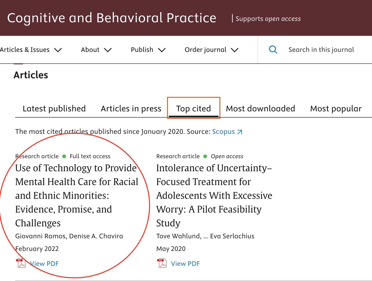 I'm super proud that my work on digital interventions for racially/ethnically minoritized groups is the most cited paper in @ABCTNOW C&BP! This is a pre-pandemic article, and the clinical/implementation guidelines provided are only becoming more relevant: tinyurl.com/bp8fkexz