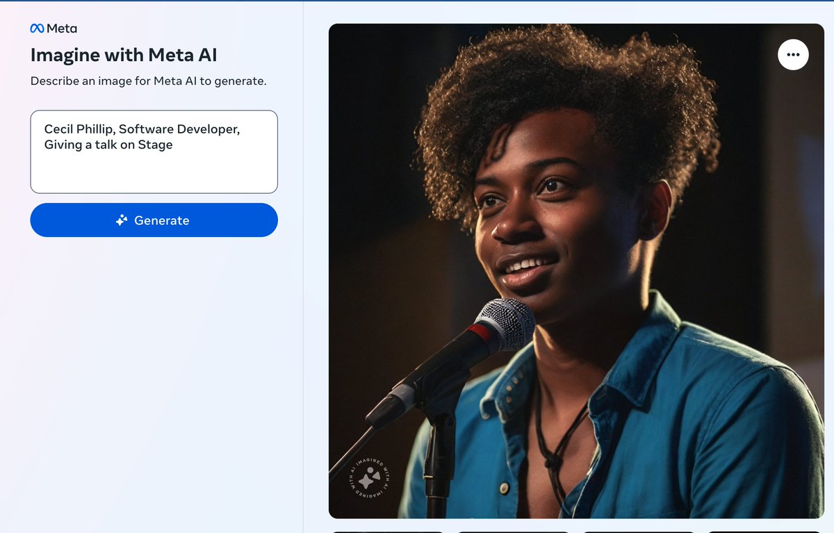 cecilphillip's tweet photo. ๐๐๐
Figured I'd try and see what this @Meta image generator things I look like.
#DevOnVacation https://t.co/PdWSJYgeEj