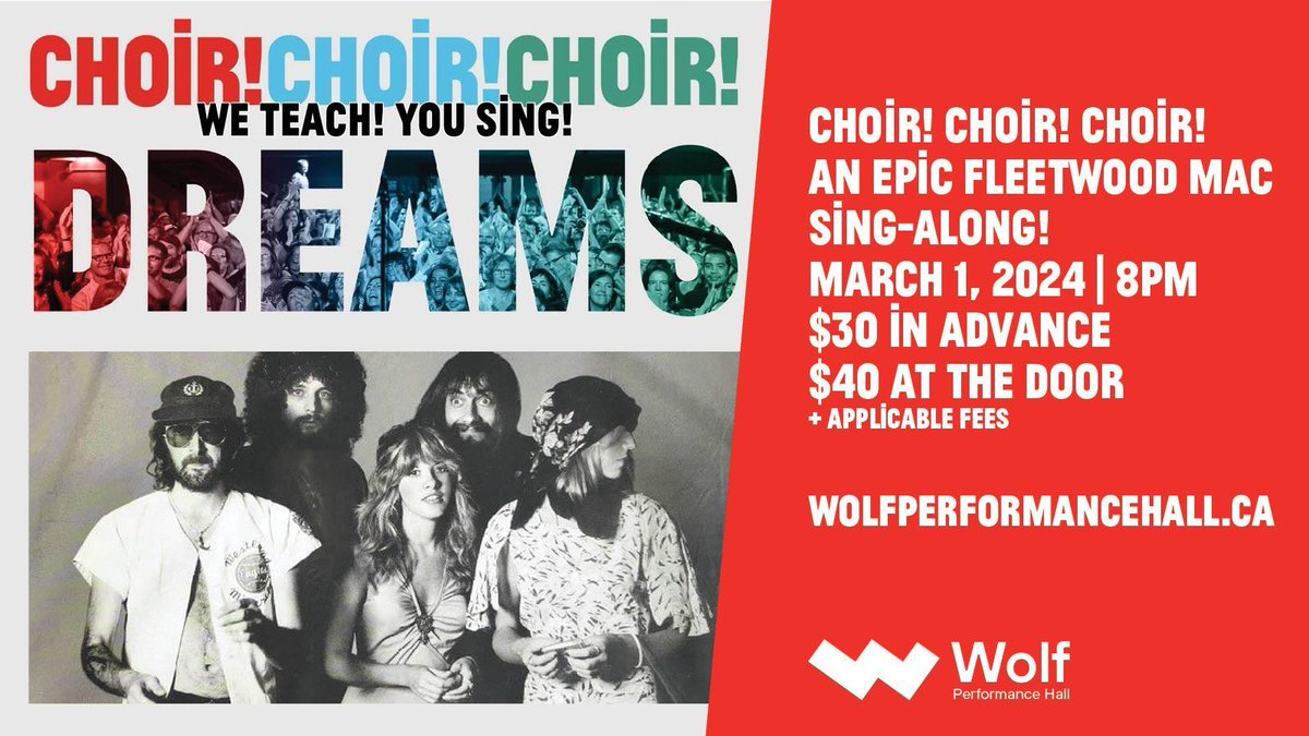 Like fine wine, Fleetwood Mac’s songs only get better with age. They are among the most sing-along-able bands of all time! So prepare for an EPIC MAC ATTACK with @choirchoirchoir March 1st at the Wolf. Tickets going fast! buff.ly/3QOFuSx