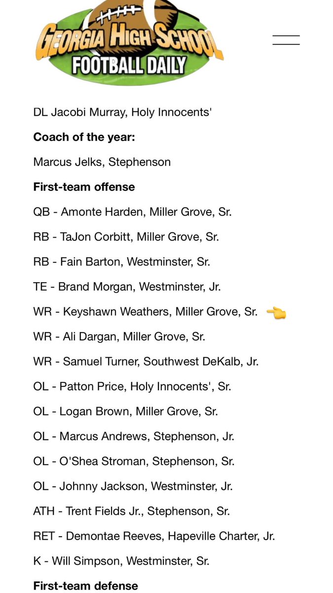 keshawnweathers (@d1luhshawn) on Twitter photo Blessed to be named Region 6-4a first team offense🙏🏾!! <a href="/MillerGrovefb/">Miller Grove Football</a> <a href="/coachmbrown21/">coachmbrown21</a> <a href="/COACHCLARK23/">COACH CLARK</a> <a href="/DekalbRecruits/">Dekalb Recruits (GA.)</a> @MCCLAIN_7 Blessed to be named Region 6-4a first team offense🙏🏾!! <a href="/MillerGrovefb/">Miller Grove Football</a> <a href="/coachmbrown21/">coachmbrown21</a> <a href="/COACHCLARK23/">COACH CLARK</a> <a href="/DekalbRecruits/">Dekalb Recruits (GA.)</a> @MCCLAIN_7