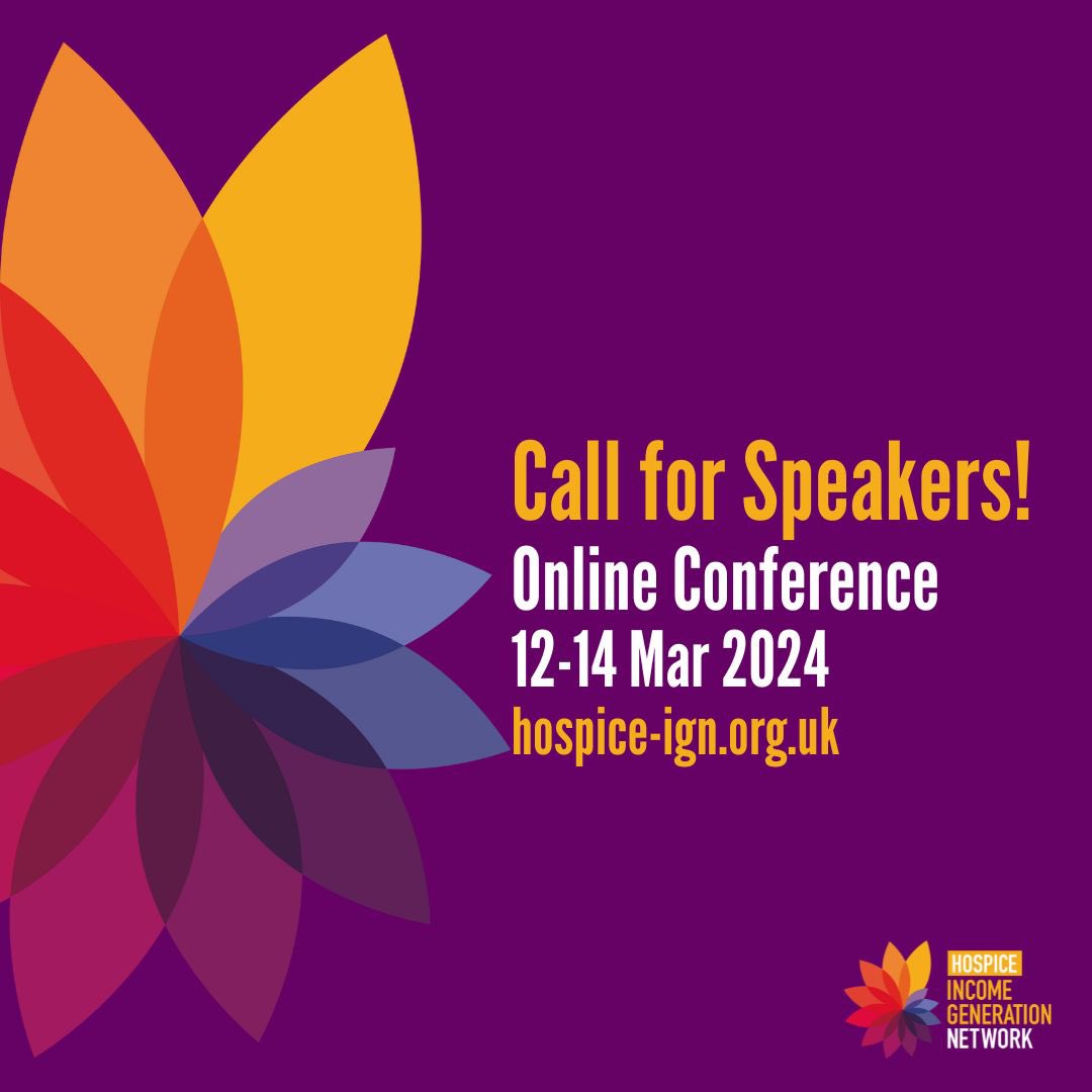 💜 Call for speakers! hospice-ign.org.uk/DB/news/online… Our next online conference will be on Tue 12, Wed 13 & Thu 14 Mar 2024. Delegate booking info coming soon... Speakers to apply by Mon 18 Dec - simple process! #HIGN #Hospice #IncomeGeneration #Fundraising #Training #Conference