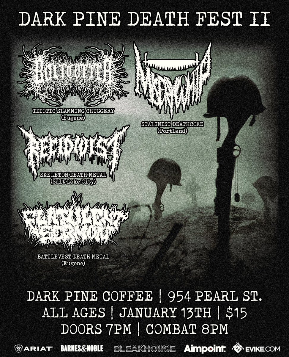 Very excited to be headed to
Eugene for Dark Pine Death fest, thank you to <a href="/miserywhippdx/">MISERY WHIP</a> and Boltcutter for bringing us out.