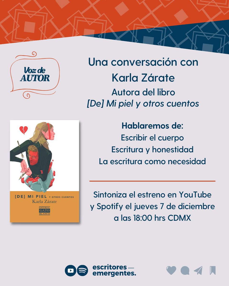 EditGatoBlanco's tweet photo. Podcast de @esemergentes disponible a partir de mañana. 

Charla con @espia_rusa sobre ‘[De] mi piel y otros cuentos’ 

#ColecciónUndertango https://t.co/au0Dl2cMlN