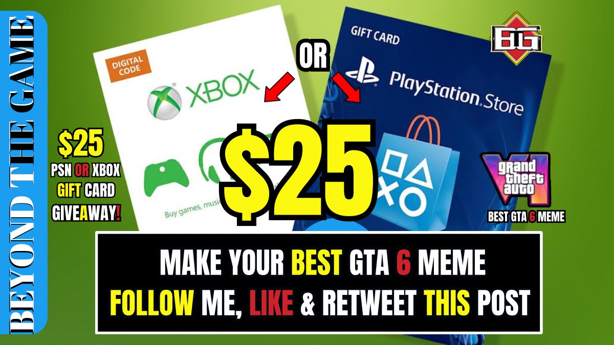 ‼️$25 #GTA 6️⃣ #Meme Giveaway 

💸$25.00 USD Xbox or PS Gift Card💸

🥳Winner Chosen 1️⃣2️⃣.1️⃣9️⃣.2️⃣3️⃣

👇Rules👇
✅Drop  Your  #GTA6 MEME Below👇
✅Be Following Me 
✅Drop Meme, Like &amp; Retweet The Post 
🍀Good Luck #RockstarGames 

#GTA6 #GTA6trailer #gta #GTA6LEAK