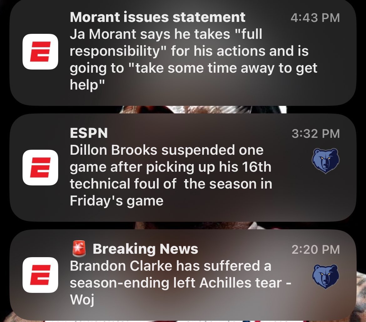 How did this all happen on the same day😭 on my life the Memphis Grizzlies are cursed. 
Top 5 worst day of my life mane
