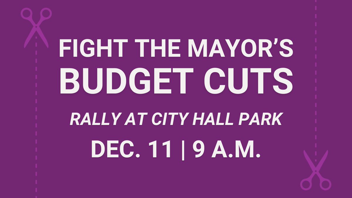Next Monday we are gathering with our allies to rally against the Mayor’s egregious budget cuts! No mayor has tried to slash the city budget when the city’s finances are in such good shape. It’s just plain unacceptable. Our voices must be heard. Join us.