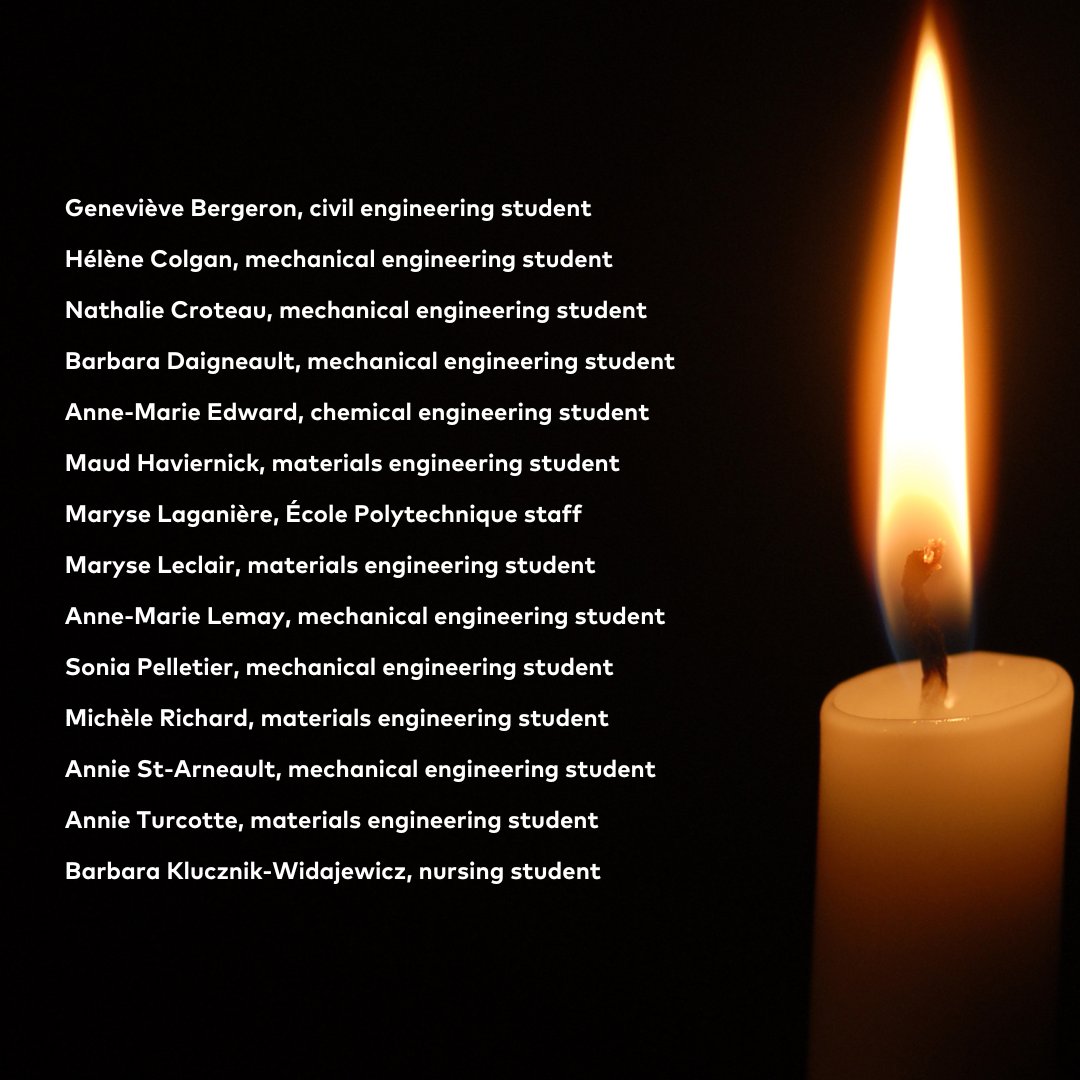 Today we honour the memories of 14 women who were killed on this day in 1989 at École Polytechnique in Montreal simply because they were women. We must continue to oppose all forms of gender-based violence. Higher education is for everyone. #STEM is for everyone.