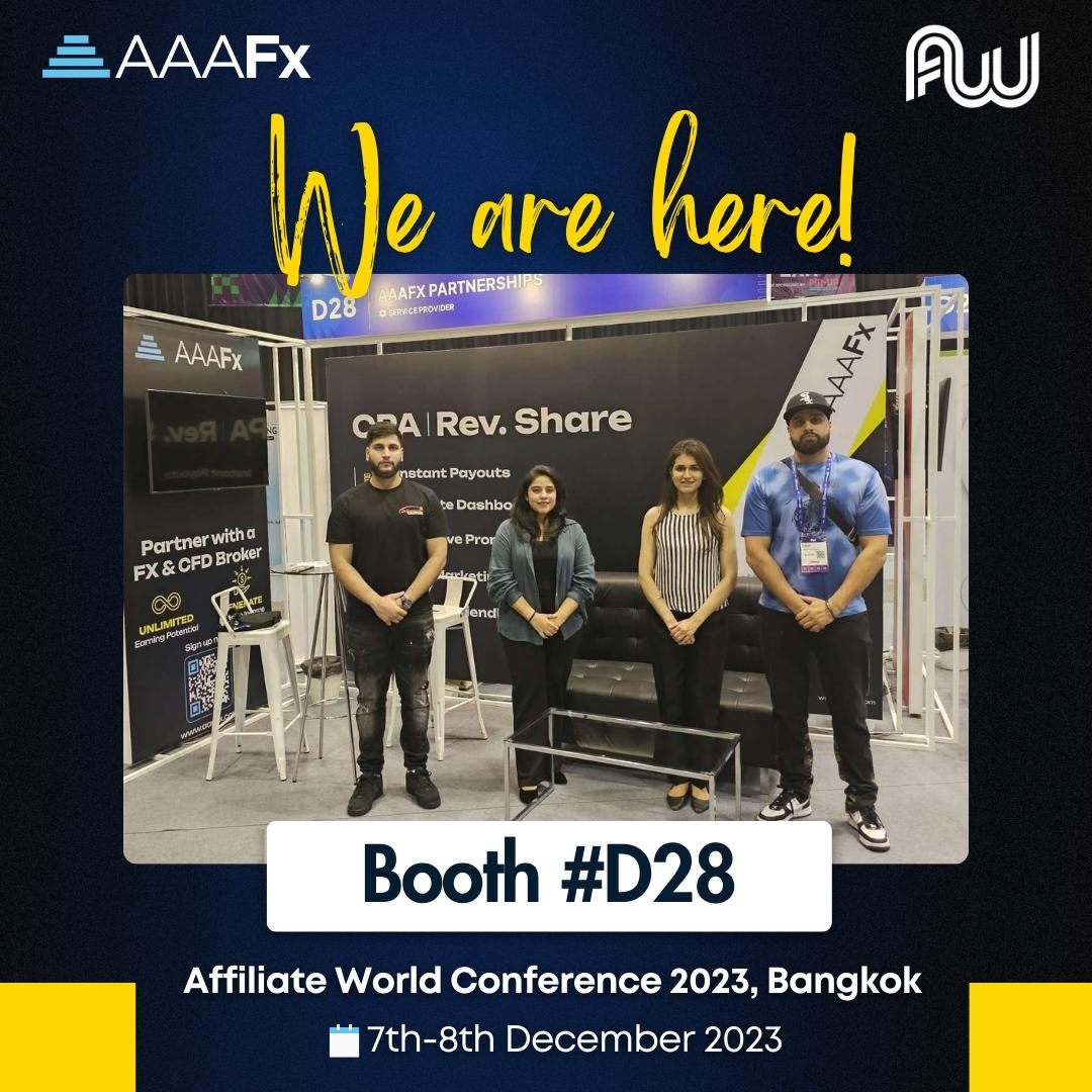 AAAFxOfficial's tweet image. Time is of the essence! 
The countdown has begun for @AWConferences
Our team is excited to connect at booth #D28 tomorrow!🤝
📍Centara Grand, Bangkok

#AAAFx #AWC2023 #PerformanceMarketing #BangkokConference #MarketingMinds #Bangkok