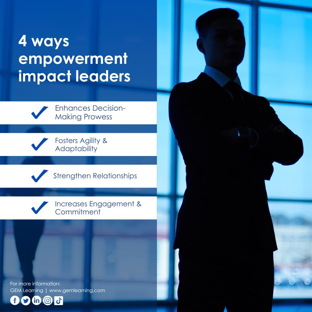 GemLearning's tweet image. Empowerment transforms leaders in profound ways, elevating their decision-making prowess, fostering agility and adaptability, strengthening relationships, and cultivating heightened engagement and commitment.

#LeadershipEmpowerment #ImpactfulLeadership