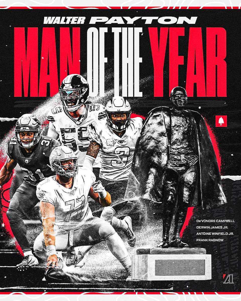 2023 #A1Family NFL Walter Payton Man of the Year nominees‼️ 
<a href="/packers/">Green Bay Packers</a>: <a href="/Came_Along_Way/">De'Vondre Campbell</a> 
@buccaneers: <a href="/AntoineWJr11/">Antoine Winfield Jr.</a> 
<a href="/detroitlionsnfl/">Detroit Lions</a>: <a href="/KNARFWONGAR/">Frank Ragnow</a> 
<a href="/chargers/">Los Angeles Chargers</a>: <a href="/DerwinJames/">Derwin James Jr</a> 
Congratulations, guys‼️ #NFL