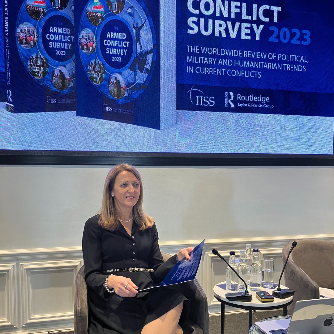IISS expert <a href="/_IreneMia/">_IreneMia</a> opens today's launch of The Armed Conflict Survey 2023. ‘What we try to do is to provide a strategic and forward-looking analysis of conflict trends across the world for our audience of practitioner policy makers and also corporates'.