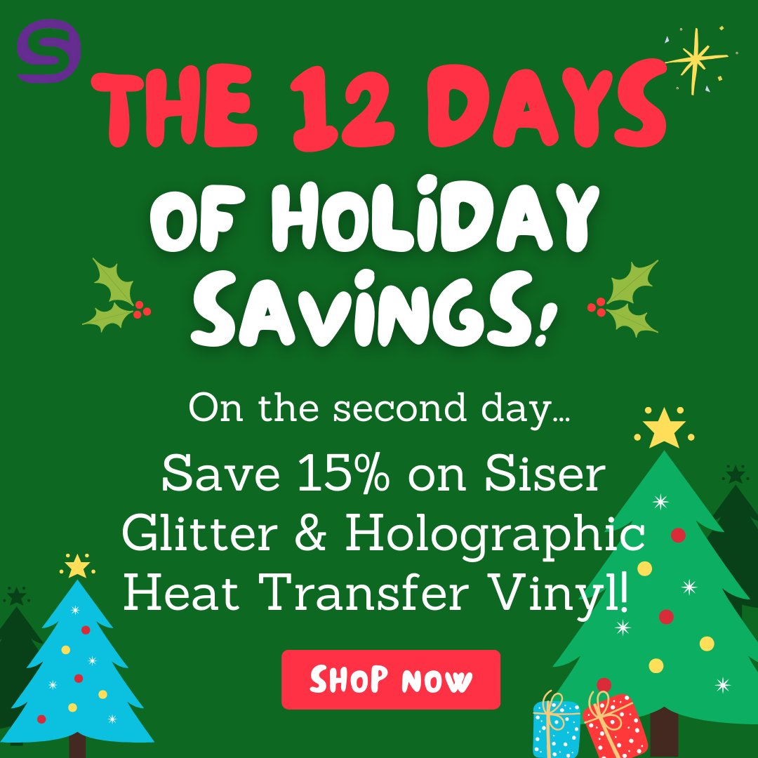 SpecialtyGraph's tweet image. Save 15% on Siser Glitter &amp;amp; Holographic Heat Transfer Vinyl!
Use coupon: THE12DAYS
shopsgs.com/12days-sale
Offer ends 12/11/23. New offers daily for 12 days!
#glitter #siserglitter #siserholographic #siser #heattransfer #heattransfervinyl #htv #specialtygraphics  #vinylcutter