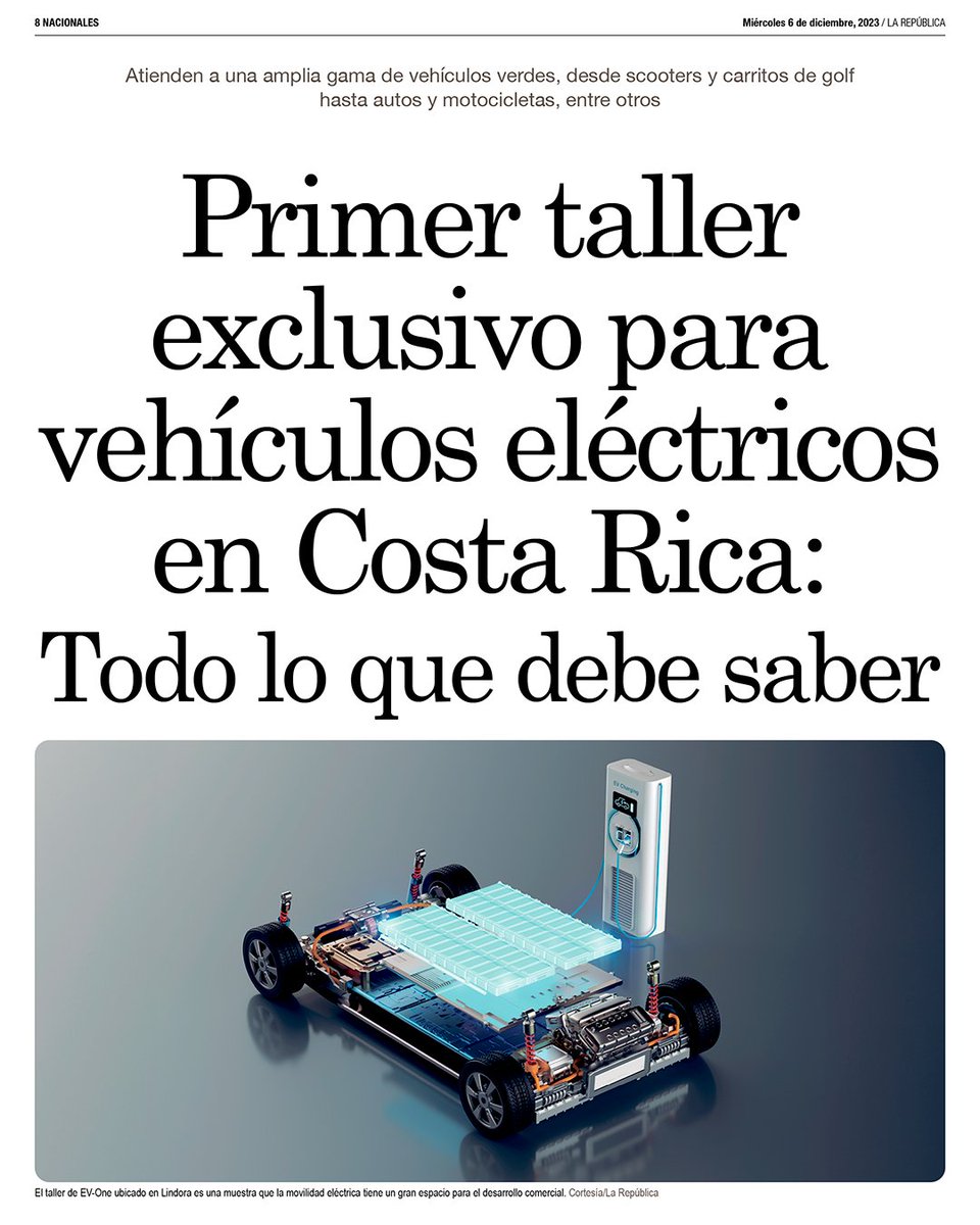 La_Republica's tweet photo. ➡️ La movilidad sostenible llega a #CostaRica con EV ONE, el primer taller exclusivo multimarca para vehículos eléctricos, ubicado en #Lindora. 🔧🚗🔋  👉Los invitamos a leer nuestra nota: https://t.co/dNLJPuketH https://t.co/rwE2zk6BDn