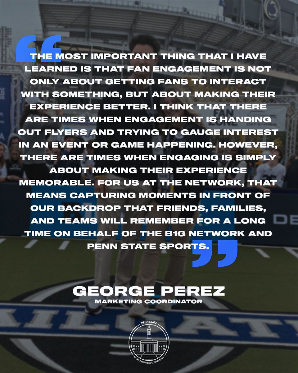 PennStateSBC's tweet photo. Our next PSSBC member to be showcased as part of our Internship Spotlight is George Perez, who is currently participating in an internship with the Big Ten Network! 

#PSSBC #WeAre #Intern https://t.co/GCZHzEAf9M