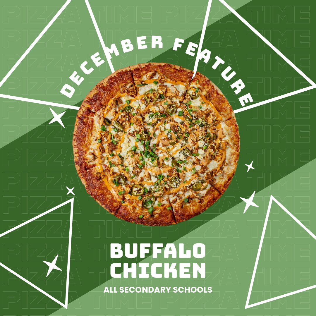 🎄 Our Buffalo Chicken Pizza is deliciously decorated with sweet mozzarella and tangy feta cheeses topped with Chef Carla's Buffalo Ranch. Get it while it's here!
