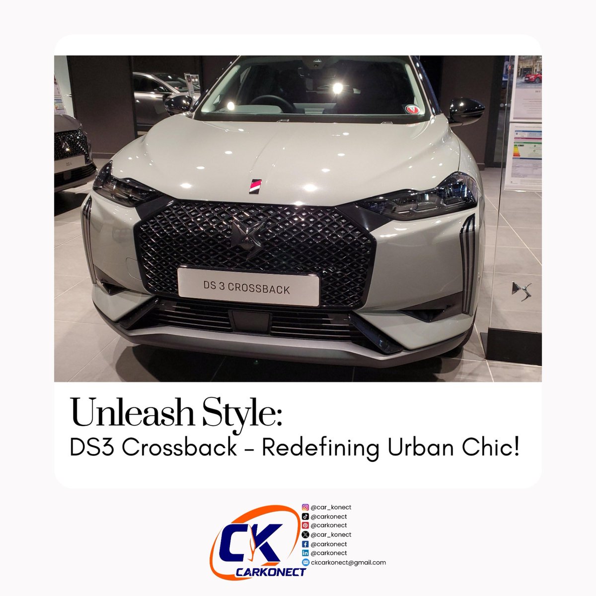 car_konect's tweet image. Navigate the urban landscape with flair in the DS3 Crossback. A fusion of bold design and intelligent performance, this car sets the standard for city chic. Elevate your drive with a touch of luxury and a dash of personality. 
.
#DS3Crossback #UrbanChic #DS3Crossback #UrbanChic