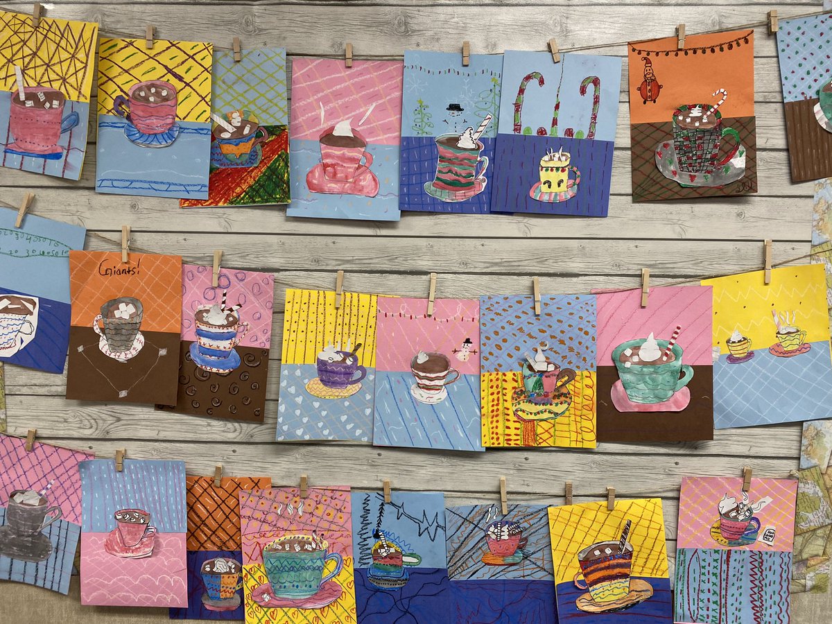 Hot Chocolate Art☕️ The students enjoyed using multiple mediums to create this winter art project. #5thgrade @kijonesjags