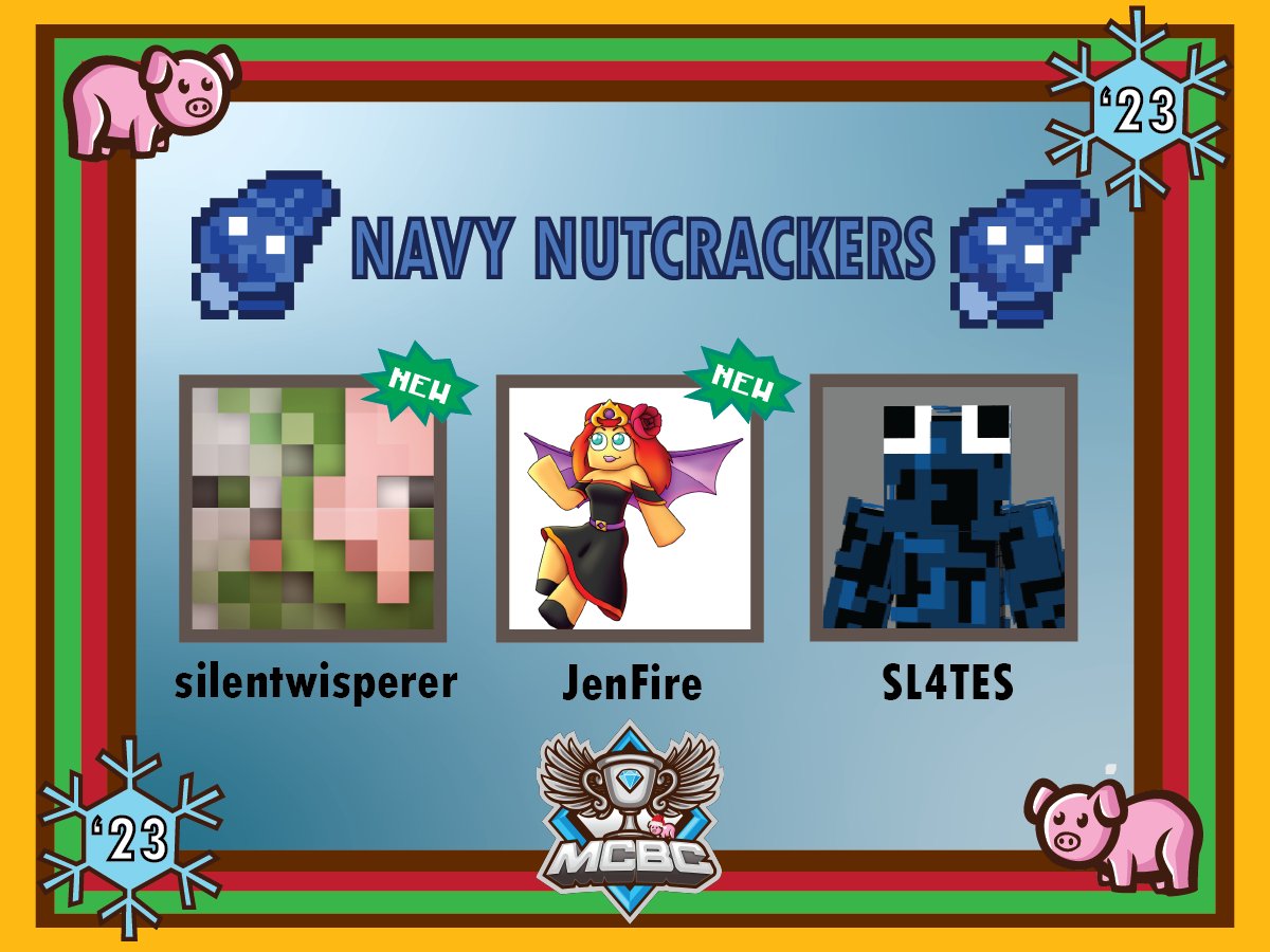 Announcing MCBC Festive 2023 Team: The Navy Nutcrackers! <a href="/silentwisperer_/">silentwisperer👻</a> <a href="/JenniFire6/">JenFIRE</a> &amp; <a href="/sl4tes_/">SL4TES</a> watch them play on Sunday December 17th 2023 at 2pm EST!
