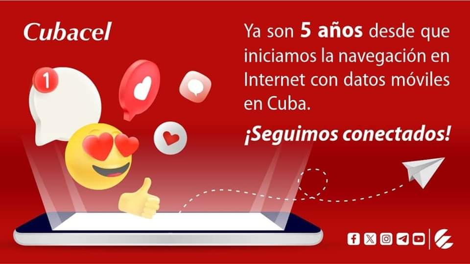 Hoy 6 de diciembre se cumplen 5 años 🥳 del lanzamiento del servicio internet 📱 en el móvil en Cuba 🇨🇺.