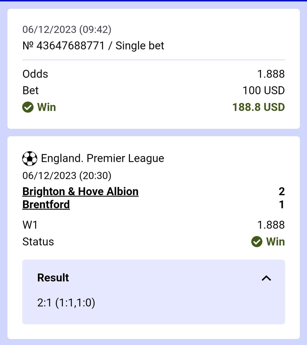 HighOddsHere's tweet photo. Brighton &amp; Hove Albion 2:1 Brentford ❗📢🏆

Profit:188$💸💸💸

💣Win with Paripesa💣

➡️Link: https://t.co/d4BaCSZQJV⬅️

➡️Promocode: bethere⬅️

#Brighton #PremierLeague https://t.co/Rke2DCufVy