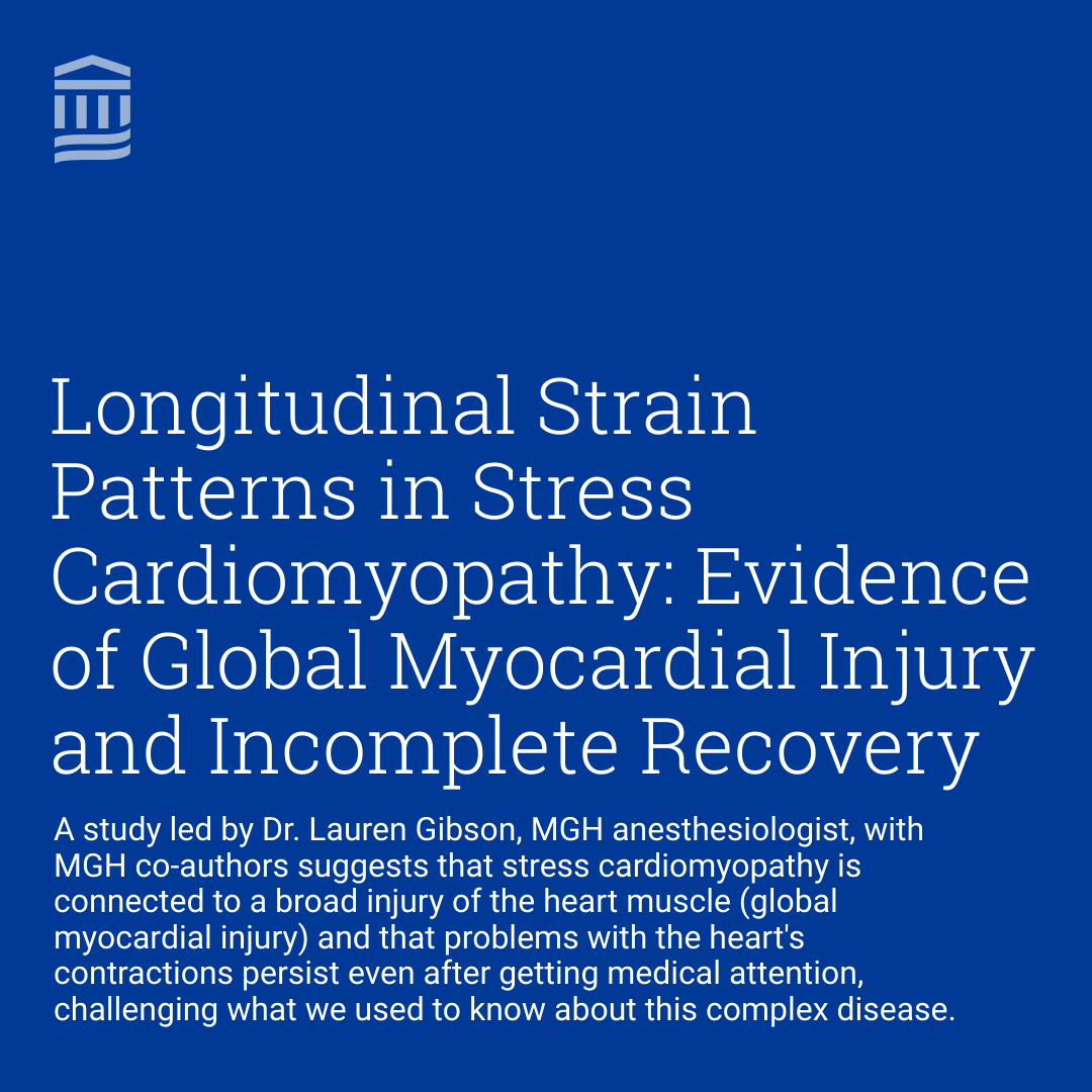 A study led by #MGHanesthesia's Dr. Lauren Gibson, along with MGH co-authors, challenges our understanding of stress (Takotsubo) cardiomyopathy, #BrokenHeartSyndrome, and may guide our future understanding of this disease's pathophysiology. Read more: spklr.io/6011mIkx