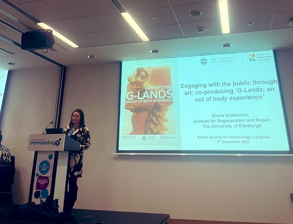 Honoured to speak in the 1st ever #publicengagement session at the @bsicongress about my art-science collaboration with @emilyfongstudio, our exhibitions & workshops with @_ASCUS & working with incredible patient partners (photo by @AmyShergold) #BSI23 #immunologIRR @EdinUni_IRR