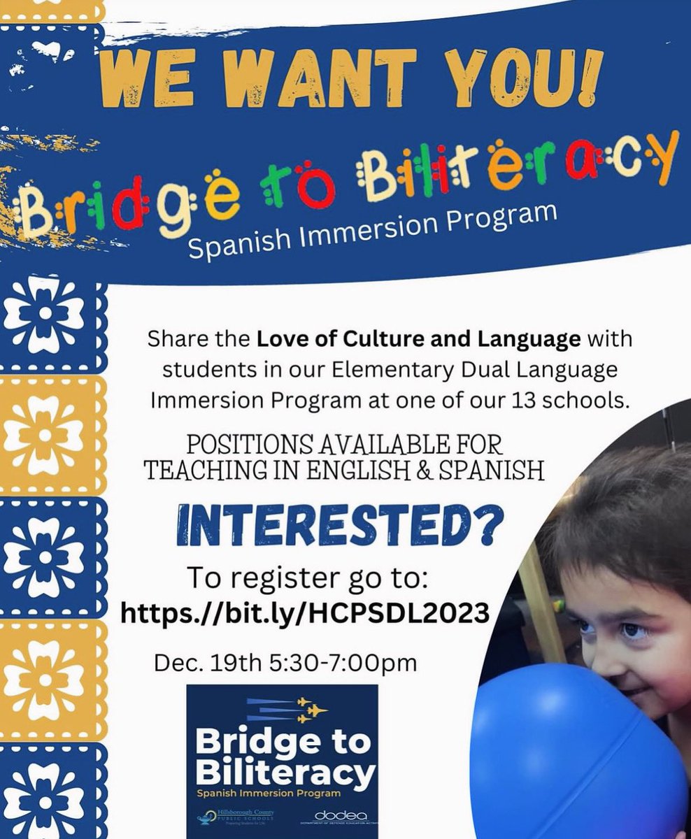 Se busca profesores bilingües !! Immediate openings in ☀️Tampa FL for dynamic bilingual teachers in both elementary & middle #duallanguage programs!