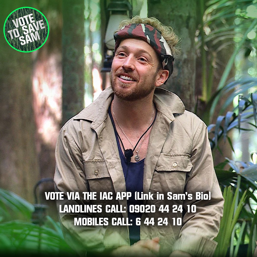 We need YOUR votes! If you’re enjoying watching Sam in the jungle as much as we are, pick up the phone for him now! 🫶🏻✨ #ImACeleb itv.com/vote/iac?ag=tr…