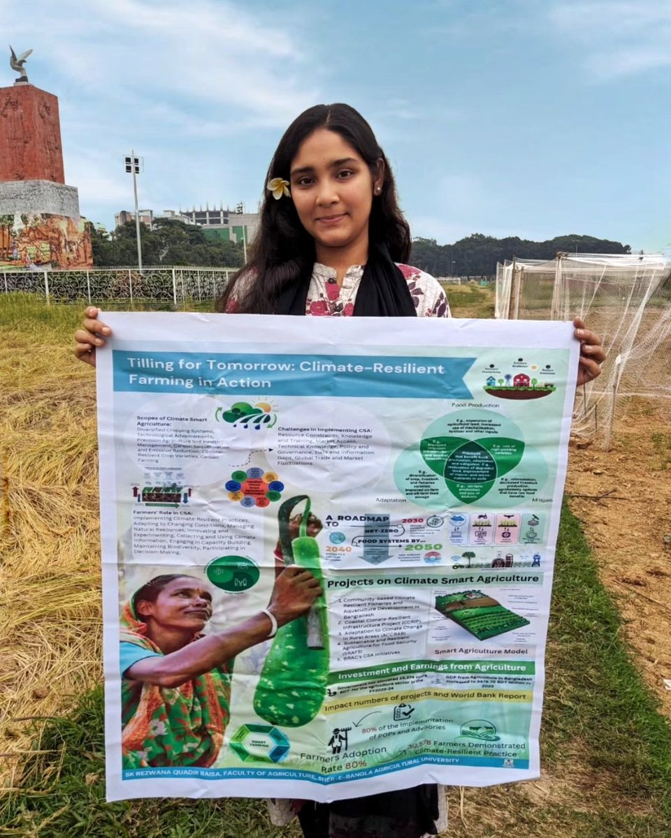 raisa_462's tweet photo. Alhamdulillah ✨
Champion🌸
Inter Agricultural University Competition, Climate-Smart Agriculture Quest 2023
Segment - The Poster Showcase: Climate Resilience in Agriculture.
300 students participated in this competition from different Agricultural Universities of Bangladesh. https://t.co/DZWdnCGMnM