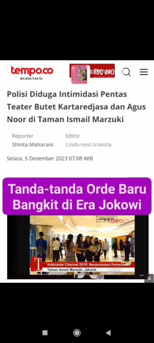 ntt_virall's tweet photo. Polisi diduga intimidasi pentas teater Butet kartaredjasa dan Agus Noor di taman Ismail Marzuki. https://t.co/p8gg1PYyEW