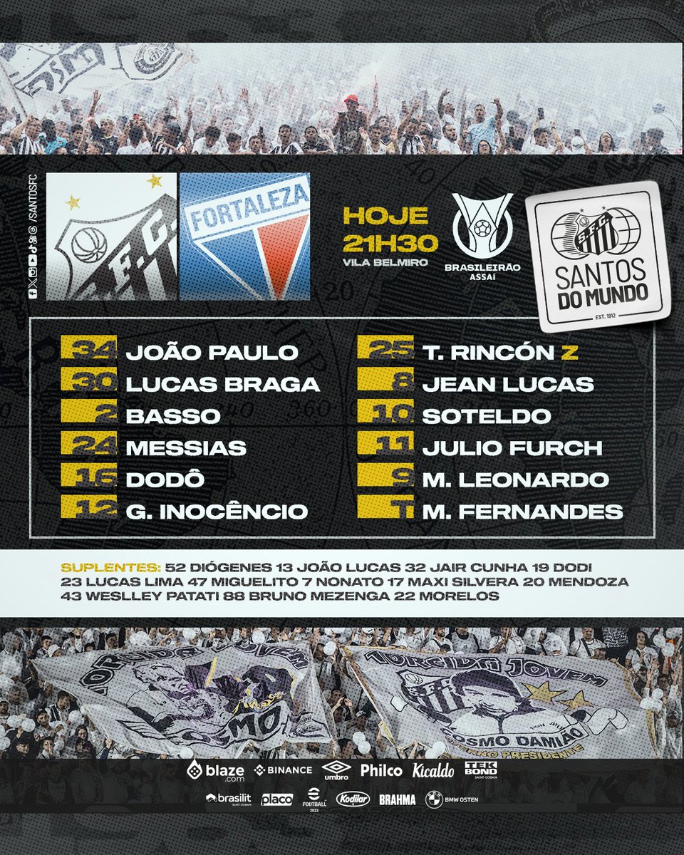 SantosFC's tweet photo. PEIXÃO ESCALADO! 📋⚪️⚫️ #SANxFOR https://t.co/jgiKEAbakA