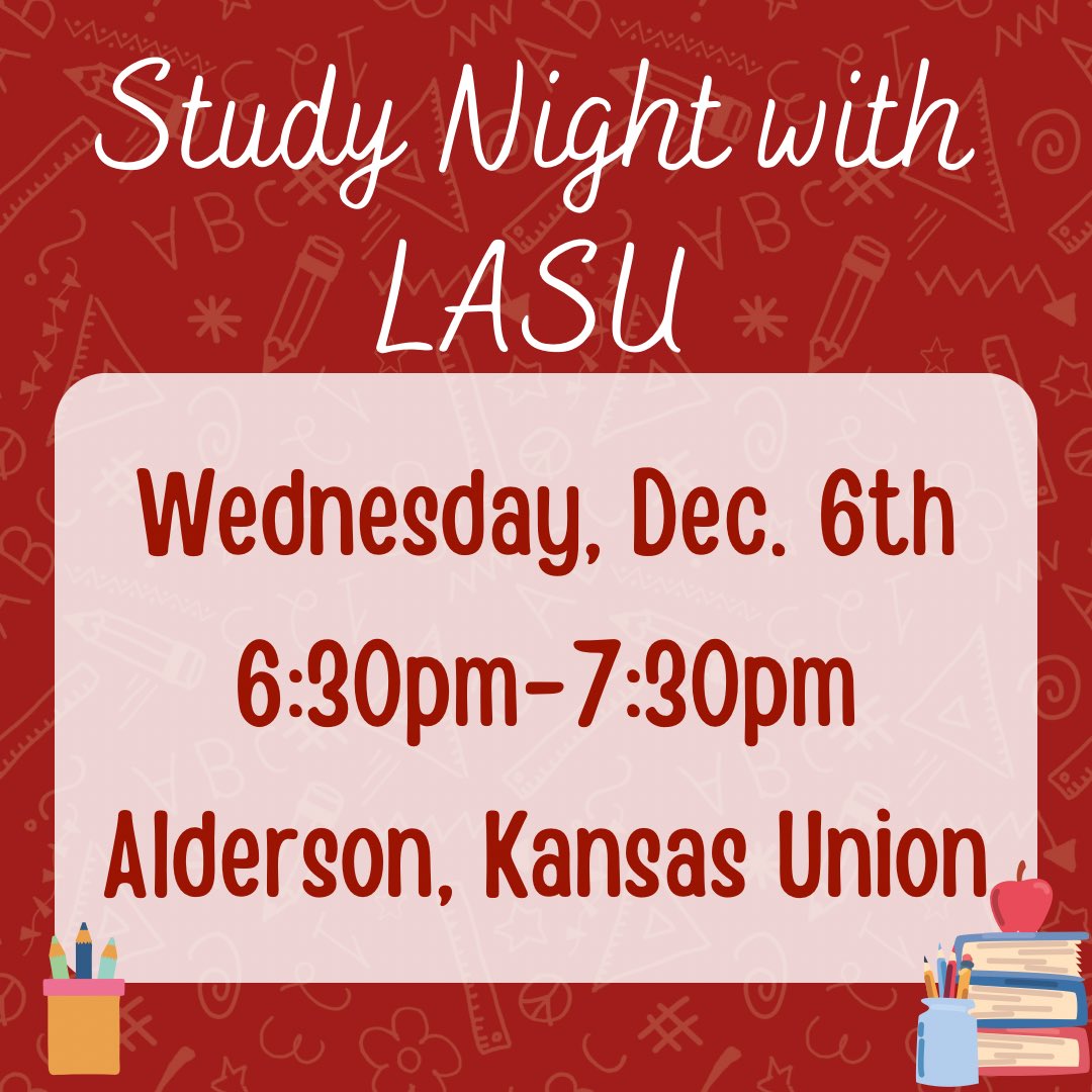 Friendly Reminder: KU LASU will be hosting a Study Night tonight! We will be providing free food! We hope to see you there!