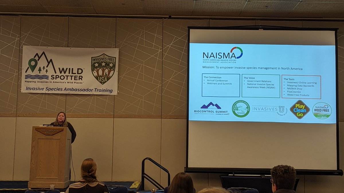 Teagan Wilmot of @NAISMAorg with a great overview of our @PlayCleanGo campaign at #InvasiveSpecies Ambassador Training in Coeur d'Alene, Idaho #WildSpotter #PlayCleanGo