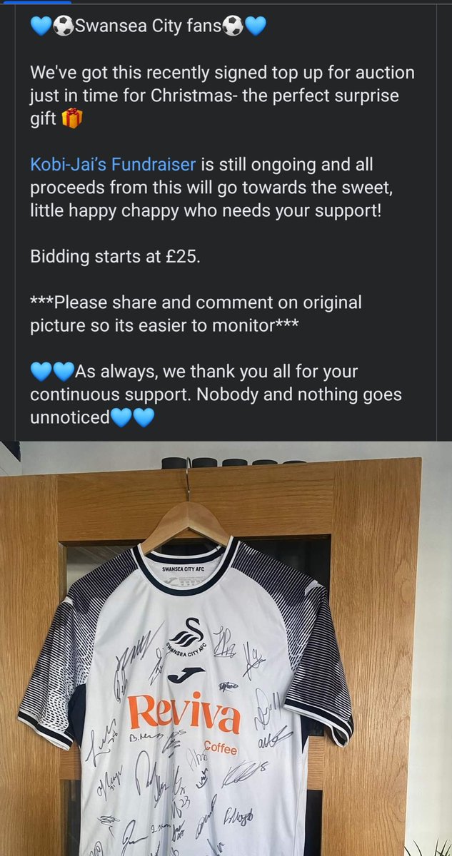 HelenEvs_74's tweet photo. 💙⚽️Swansea City fans⚽️💙

Bidding starts at £25.  

***Please share and comment on original picture so its easier to monitor***

💙💙As always, we thank you all for your continuous support. Nobody and nothing goes unnoticed💙💙 https://t.co/Dmv5B7HdKl