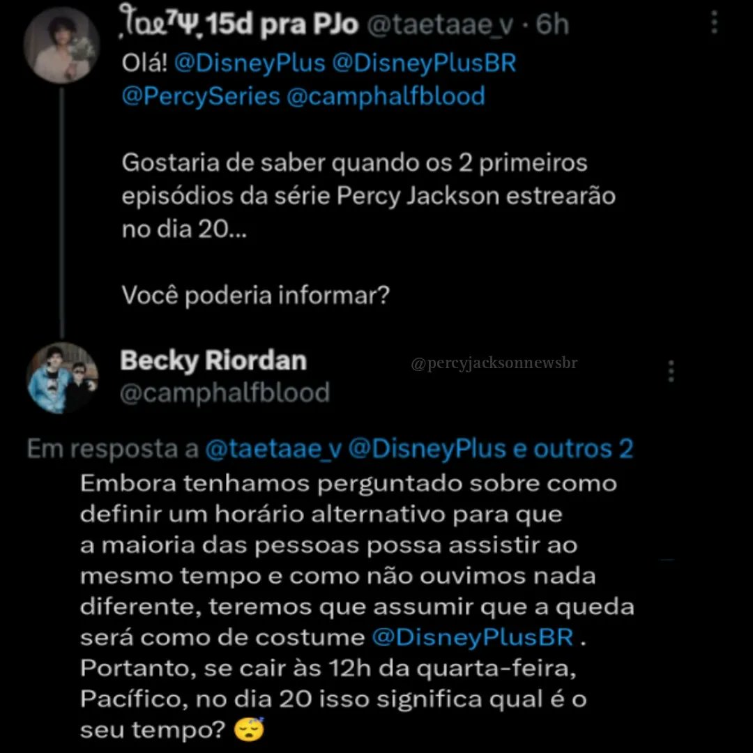 ComingPercy's tweet photo. Tia Becky afirmou que o horário de estreia da série de Percy Jackson seguirá os horários padrão. Ou seja, para os Br, às 5H da manhã.
 Quem aí vai por seu despertador para tocar juntamente com o raiar do sol igual a mim?? #PercyJackson @camphalfblood https://t.co/1wHOGLmBkj