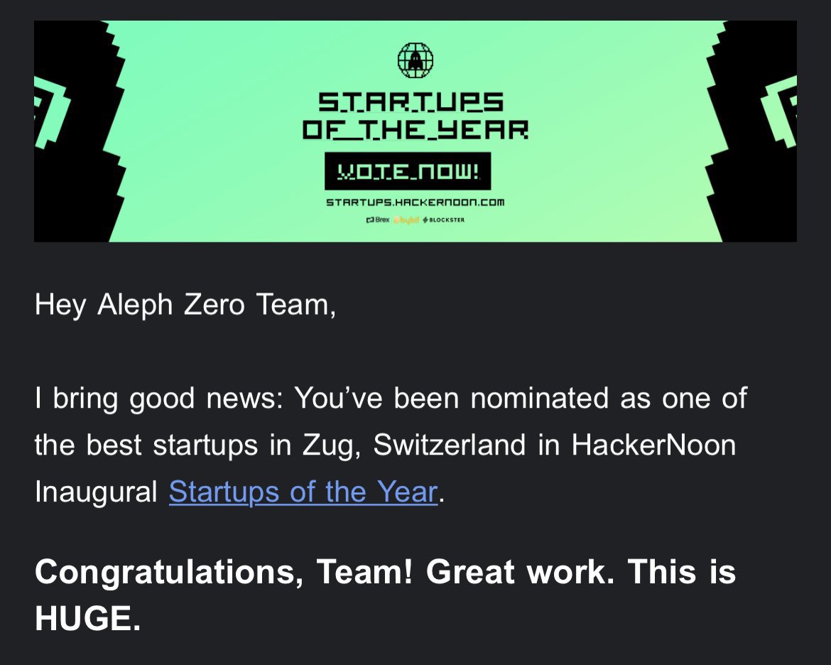Therealworldmrk's tweet image. Thanks, #hackernoon! The #Aleph__Zero team is super happy about the nomination. 💪🏻❤️