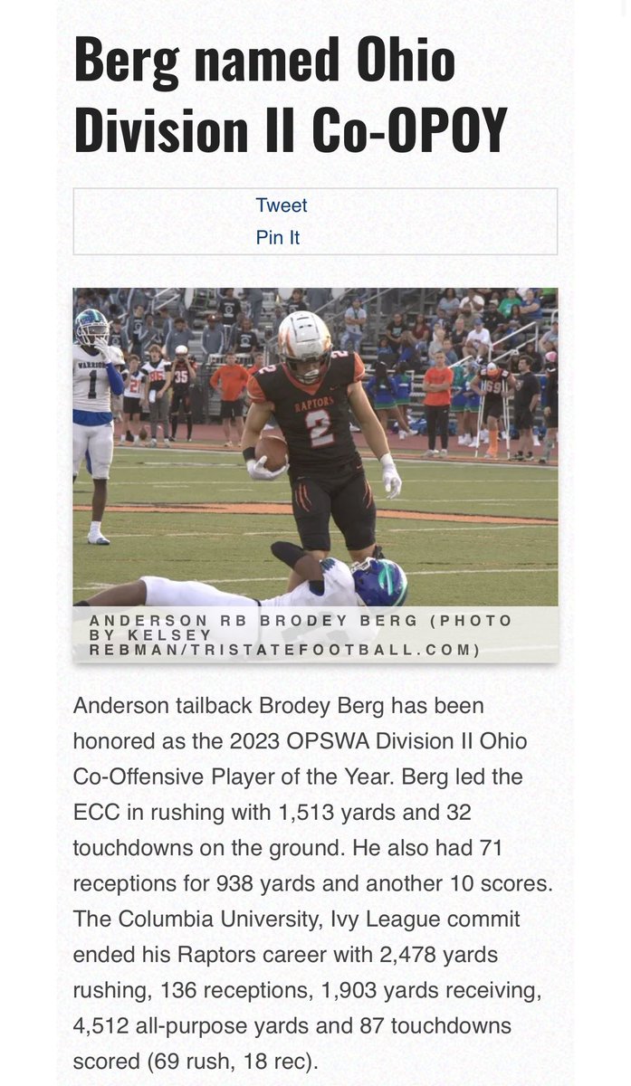 Blessed to be named the All Ohio Division 2 OPOY! Thank you to all my teammates and coaches for a memorable 3 years <a href="/_AHS_Football/">Anderson Football</a> <a href="/CoachEvanDreyer/">Evan Dreyer</a>