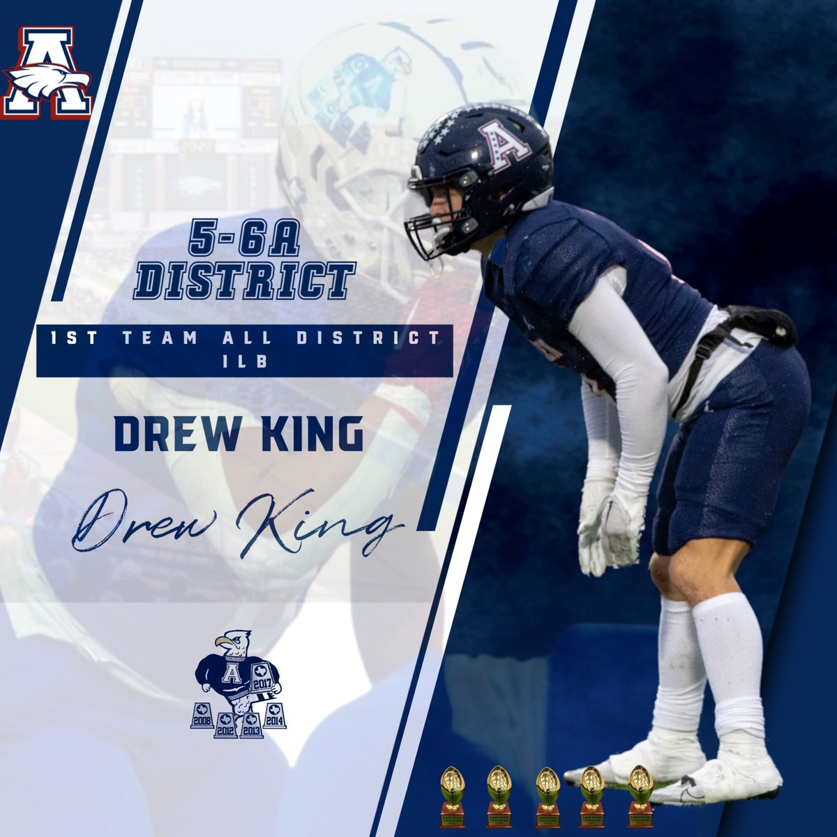 DISTRICT 5-6A 🦅 

1ST TEAM ALL-DISTRICT

LB

Congratulations, <a href="/dking35LB/">Drew King</a> 

#BTB | #RecruitTheA