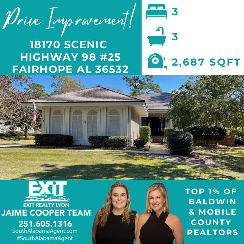 PRICE IMPROVED BY $30K!💰⛳️

📲251.605.1316 #Realtor #SouthAlabamaAgent #BaldwinRealtors #EasternShoreSpecialist #JaimeCooperTeam #new #realestate #easternshore #fairhoperealtor #fairhoperealestate #golfcourse #magnoliatrace #condo #pointclear #lakewood #priceimprovement