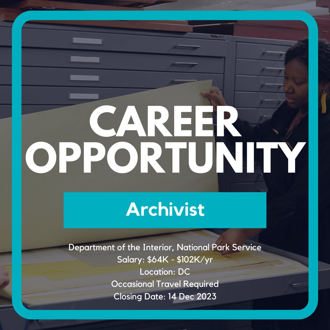 NEW JOB OPPORTUNITY [ DC ]: The incumbent serves as the park archivist, identifying, collecting, interpreting, and preserving the National Archives of Black Women's History and supporting the <a href="/bethunenhs/">Bethune NHS</a>. 

TO APPLY: bit.ly/3RegO5Q