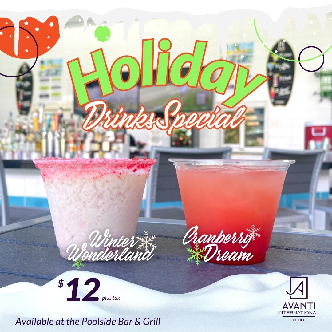 AvantiResortOrl's tweet photo. Cheers to the holidays with our Winter Wonderland and Cranberry Dream! ❄️ Grab yours at the Poolside Bar & Grill.
#avantiinternational #avantiresort #holidaydrinks #drinksbythepool #visitorlando #lovefl #orlandovacation #holidaysinorlando #poolsidedrinks https://t.co/TWEWCPVUUz