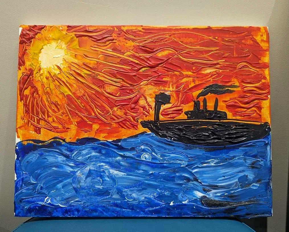 NUH_CFUnit's tweet image. A beautiful textured painting with pallet knives created by Emily today! 🖌️🖌️🖌️