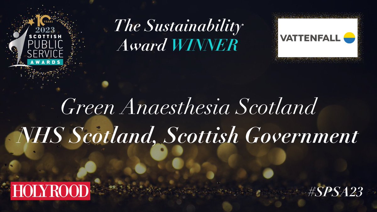 The Sustainability Award, in association with <a href="/VattenfallUK/">Vattenfall UK</a>, is presented to <a href="/scotgov/">Scottish Government</a> and NHS Scotland for <a href="/GreenAnaesScot/">Green Anaesthesia Scotland</a> 🎊🎉

#SPSA23