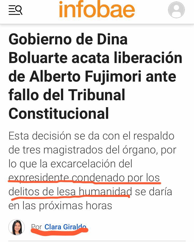 ManifiestoAnti1's tweet photo. La dizque periodista de @infobaeperu afirma que Fujimori fue sentencia por Lesa humanidad. Clara Giraldo debe ser denunciada por difamación. Su sesgo ideológico (ejm H13) pro terrorista es una vergüenza. Mal @infobae 
#FujimoriLibre 
#IndultoNoEsInsulto https://t.co/hmP4q0H5kb