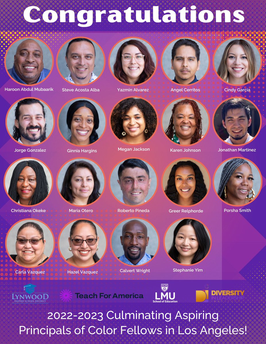dil_institute's tweet image. 🎉 We’re proud to announce that our 19 DLI/LMU Los Angeles Aspiring Principals of Color Fellows have culminated! 

These incredible leaders are dedicated to improving equitable outcomes for #studentsofcolor in public schools. 
Stay tuned for updates on their continued successes!